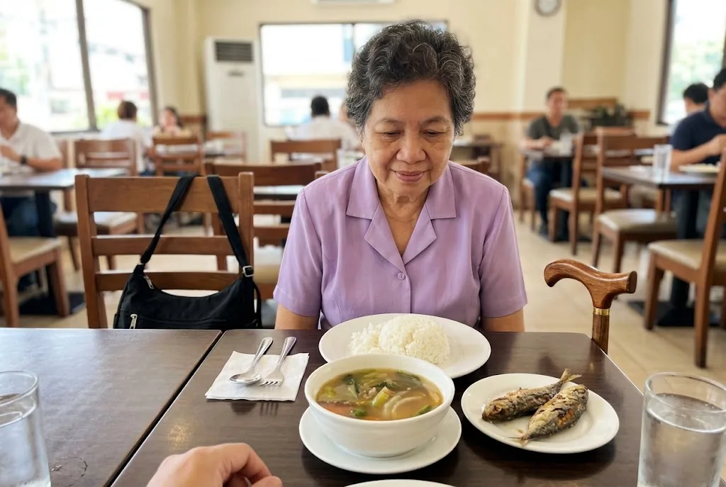 Lola at lunch after her check-up